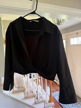 Zara Black Cropped Long Sleeve Blazer Top